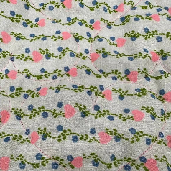 Vintage Handmade Baby Quilt Throw Blanket Pink Blue Hearts Floral Cottage 43x43 - Picture 4 of 8
